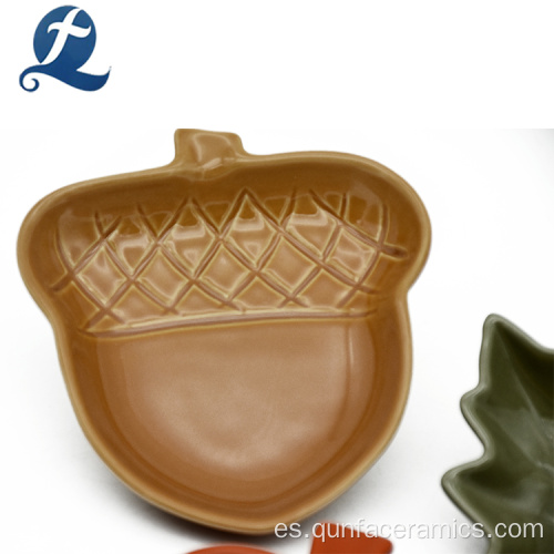 Placa de hojas de cerámica de bellotas personalizadas